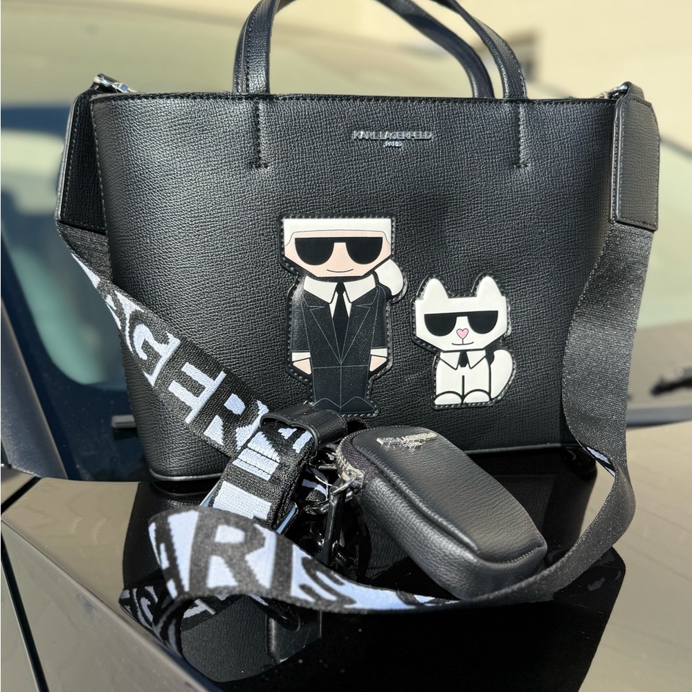 Karl Lagerfeld Black Crossbody Bag with Cartoon Design